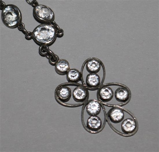 A white metal and paste necklace with pendant, 18in.